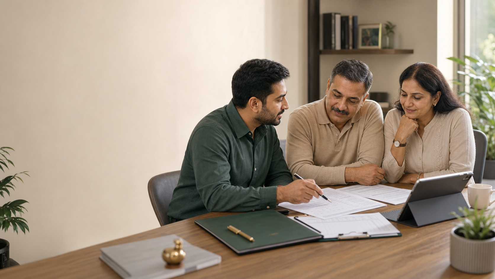 A family discussing financial documents with a VPR Finmart representative